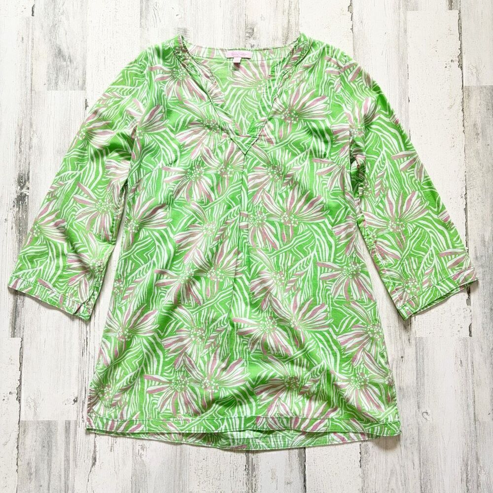 Lilly Pulitzer Daisy Darling Stretch Tunic Top Pink/Green/White Size M